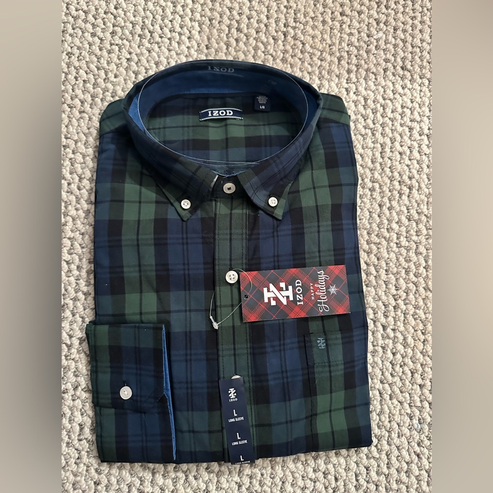 Izod Green and Blue Casual Button Down Shirt